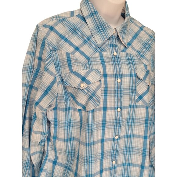 Cruel Girl Western Shirt Large Long Sleeve Pearl Snap Blue Plaid - Picture 11 of 11